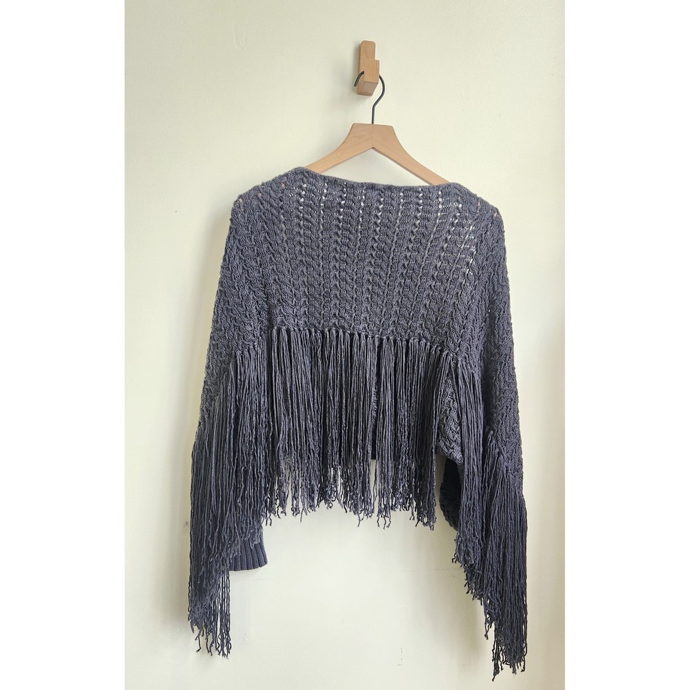 AFRM Shrug Sweater Womens XS/S Gray Fringe Open Knit Bolero Chunky Cardigan Boho - Picture 2 of 4